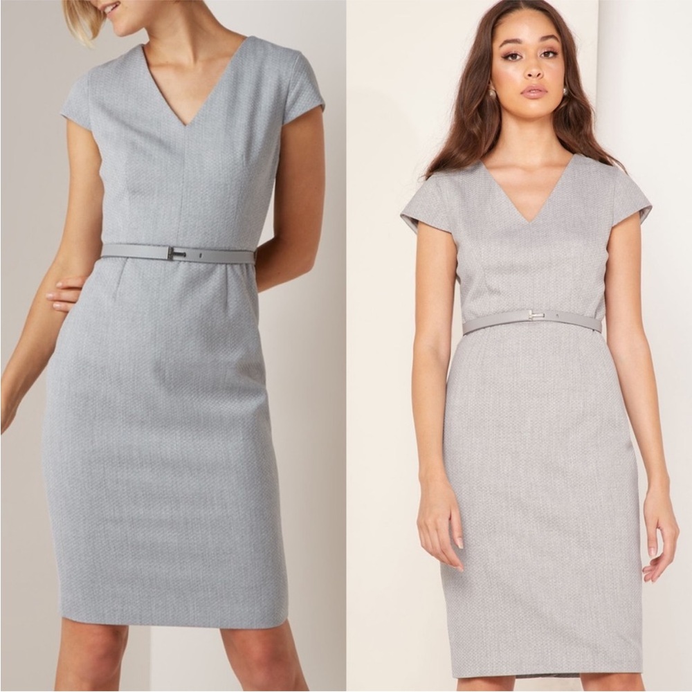 Ted Baker London Grey Textured V-Neck Midi Dress